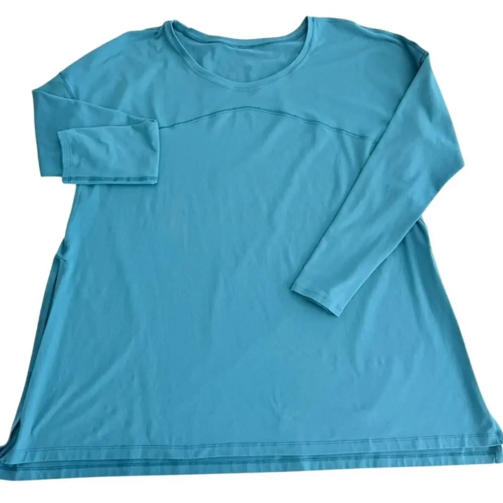 Lululemon Hit Unwind Long Sleeve Tonic Teal Blue Size 12 Rulu Side Tie Loose Fit